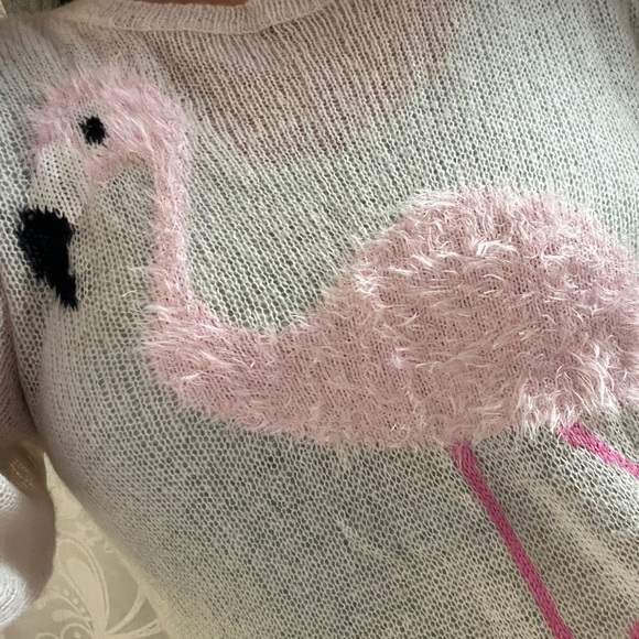 WILDFOX Pink Flamingo WHITE LABEL Knit Sweater Top Sheer Shirt  Wool Boho Kawaii - Picture 8 of 15